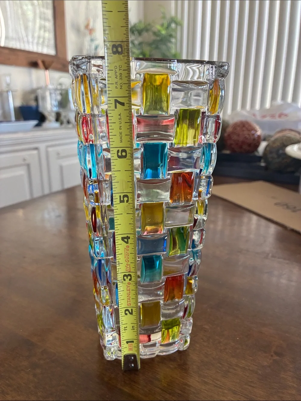 Clear Mosaic Glass Vase with Multicolor Accents
